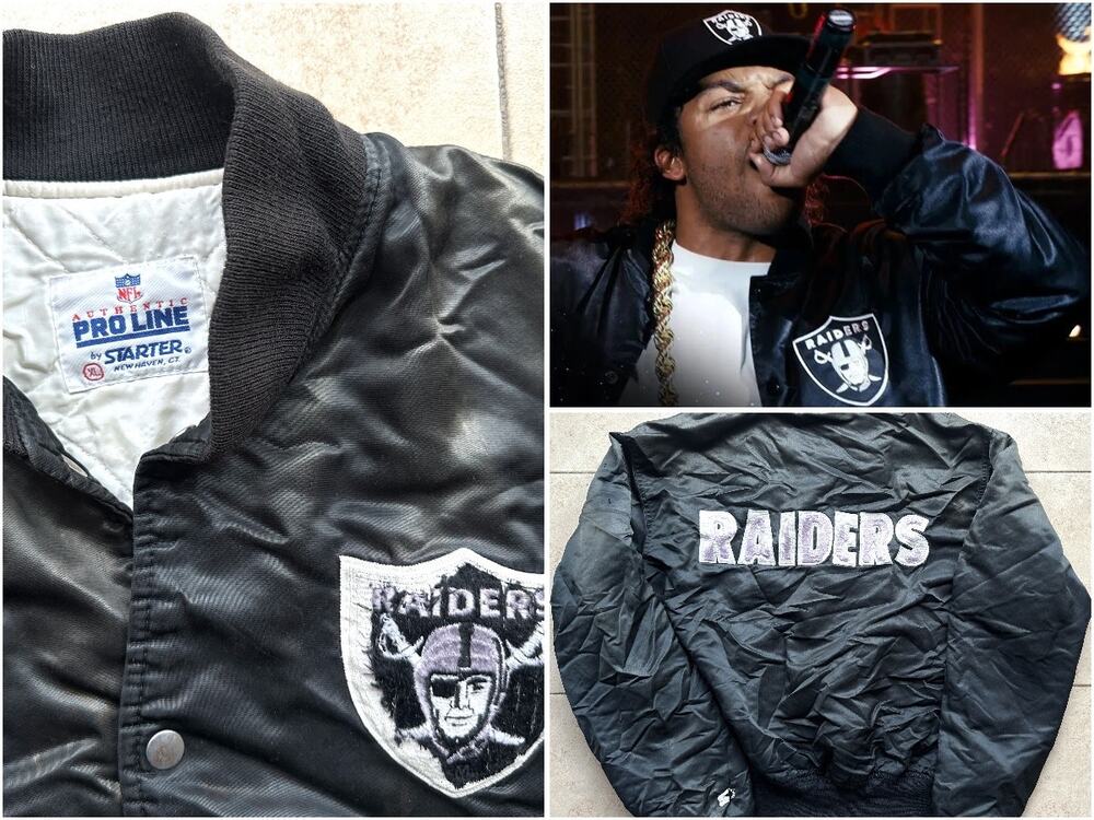 Los Angeles Raiders 80s STARTER satin bomber jacket XL black Oakland NFL Pro vtg